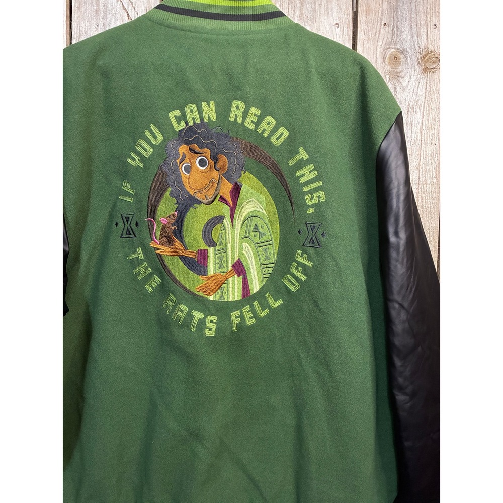 Disney Encanto Bruno Madrigal Varsity Jacket Green Black Faux Leather XXL